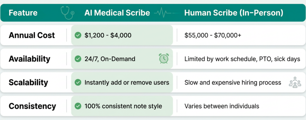 AI Medical Scribe vs Human Scribe